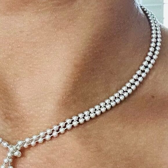 Tiffany & Co. XL Heart with 34" Beaded Chain in Silver - Picture 2 of 3